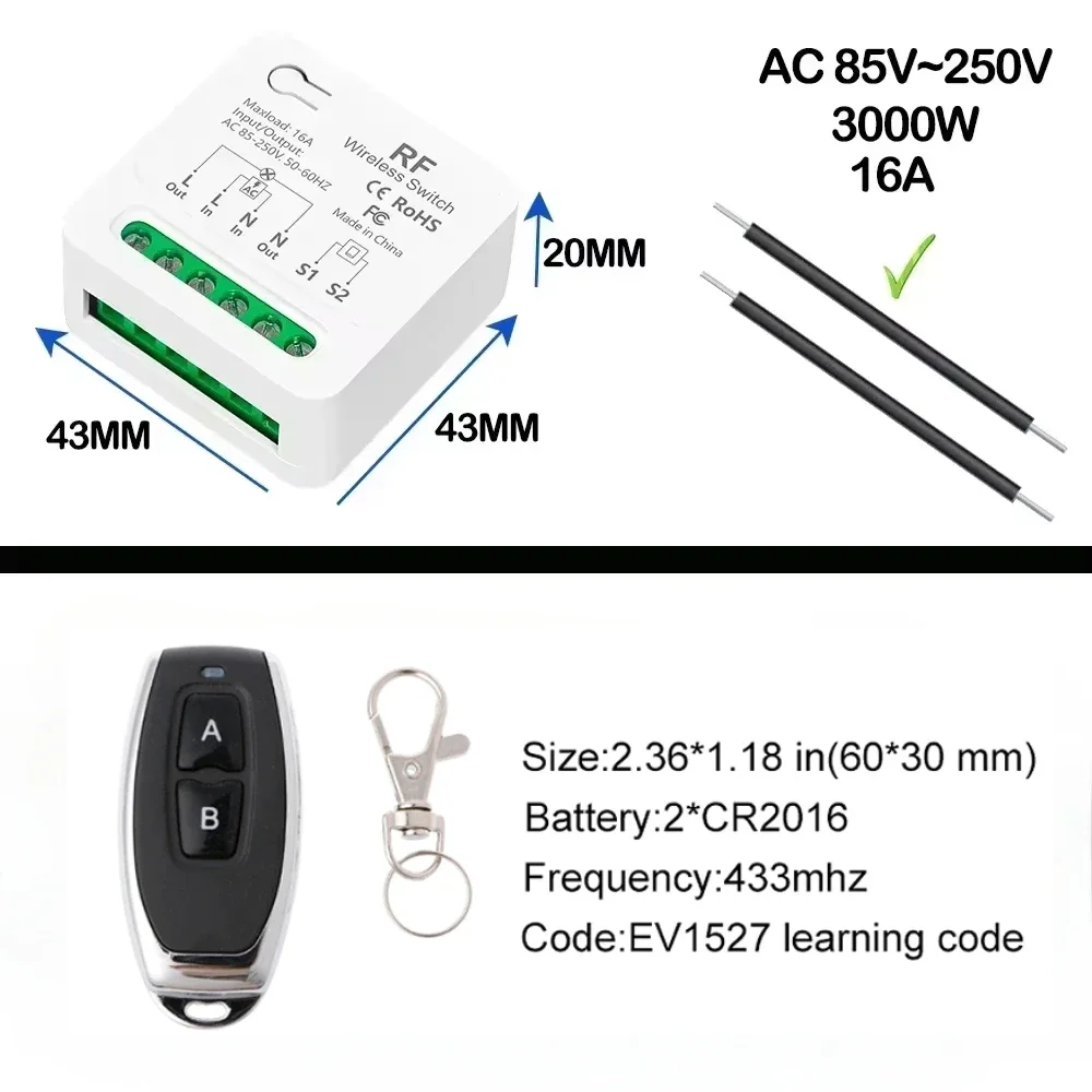 Universal wireless RF433 light switch transmitter AC110V 220V 2-way control with delay function for smarthome lamp Fan tv light