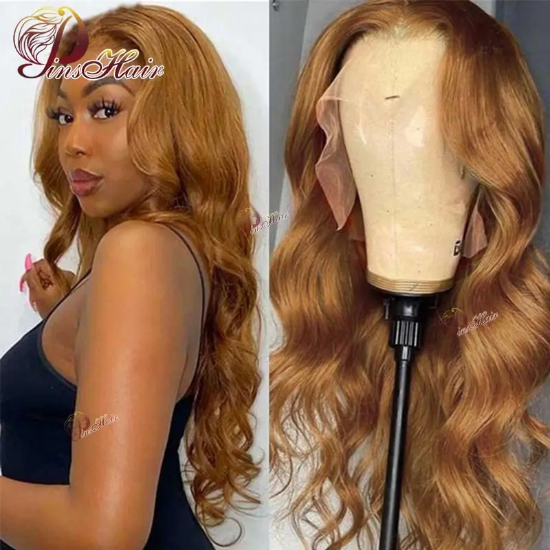 #30 Color Body Wave Lace Front Human Hair Wigs 13x4 Ginger Blonde Wig For Women African Pre-Plucked Transparent Lace  Remy Hair