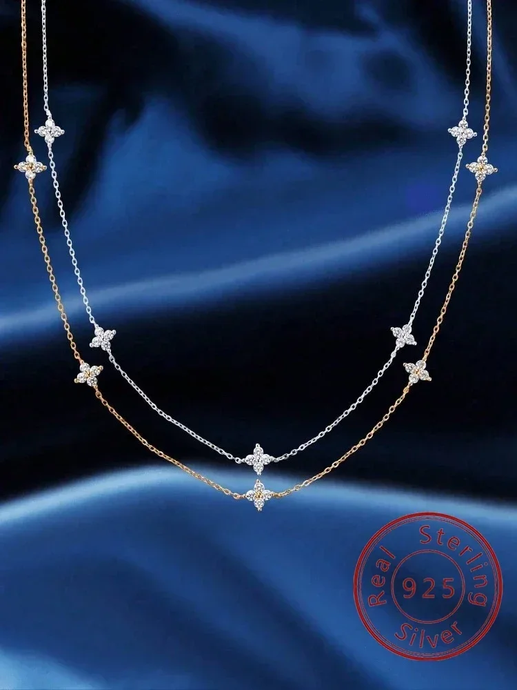 

925 Sterling Silver Classic Gorgeous Simplicity Flower Zircon Necklace For Women Anniversary High Quality Fine Jewelry