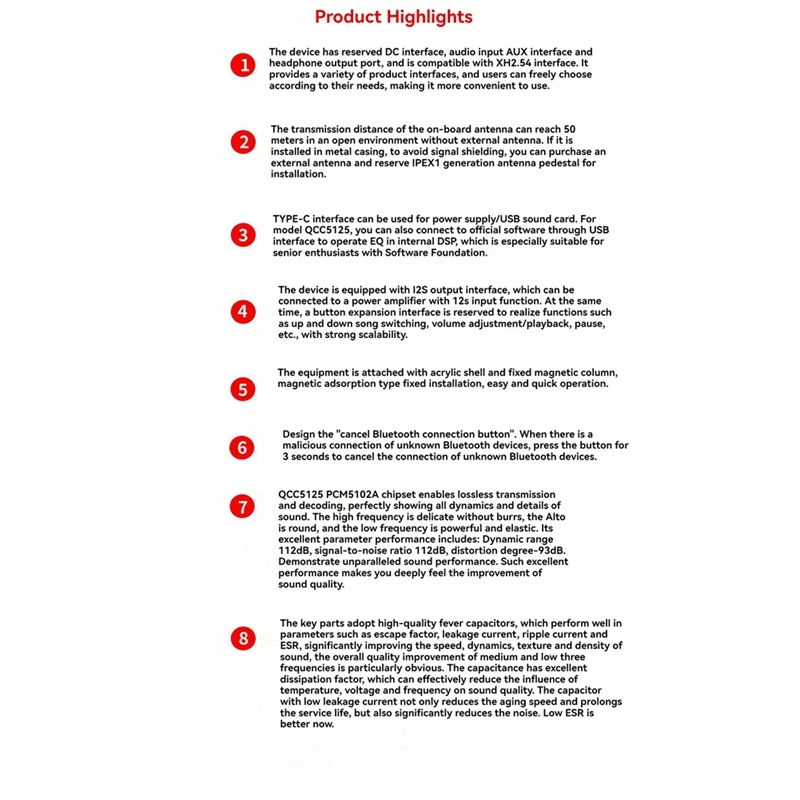 QCC5125 Bluetooth 5.1 Decoder Board Fever-Grade Decoding Board  APTX LDAC Lossless HIFI HD Sound Quality