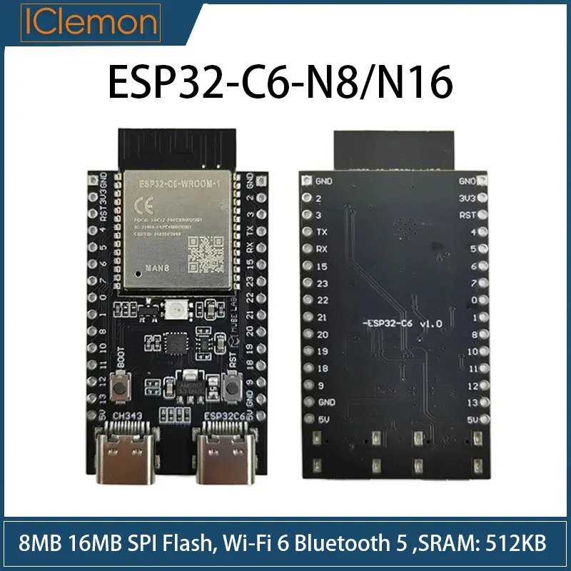 ESP32-C6-N8 ESP32-C6-N16 ESP32-C6 development board  8MB 16MB SPI Flash Demo Board Wi-Fi6 Bluetooth5 Zigbee Thread core board