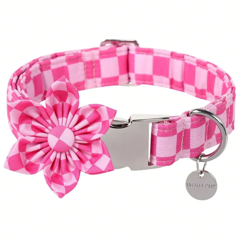 

URARA PUP Dog Collar With Flower, UP URARA PUP Cute Pink Dog Bowtie Collar, Detachable Flower Bow Puppy Collar With Metal Buckl