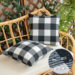 Black White Checkered Waterproof Cushion Cover for Outdoor Simplicity Double Sided Printed Waterproof Pillow Covers Decorative