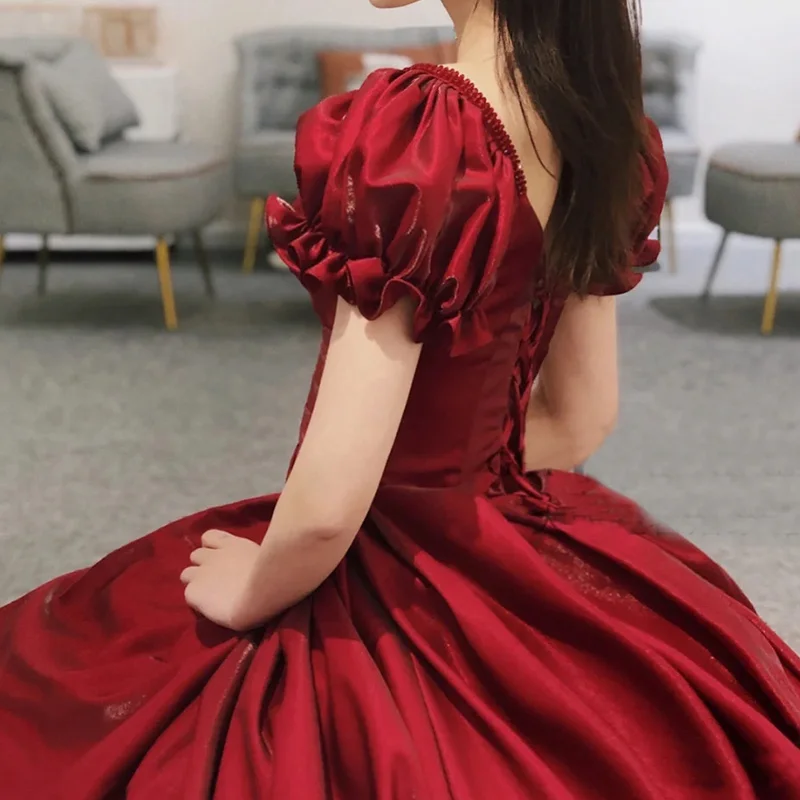 Robe de soiree Wine Red lace up long dress Elegant Evening Dress Formal Bride Wedding Banquet V Neck Prom Party Dress customized