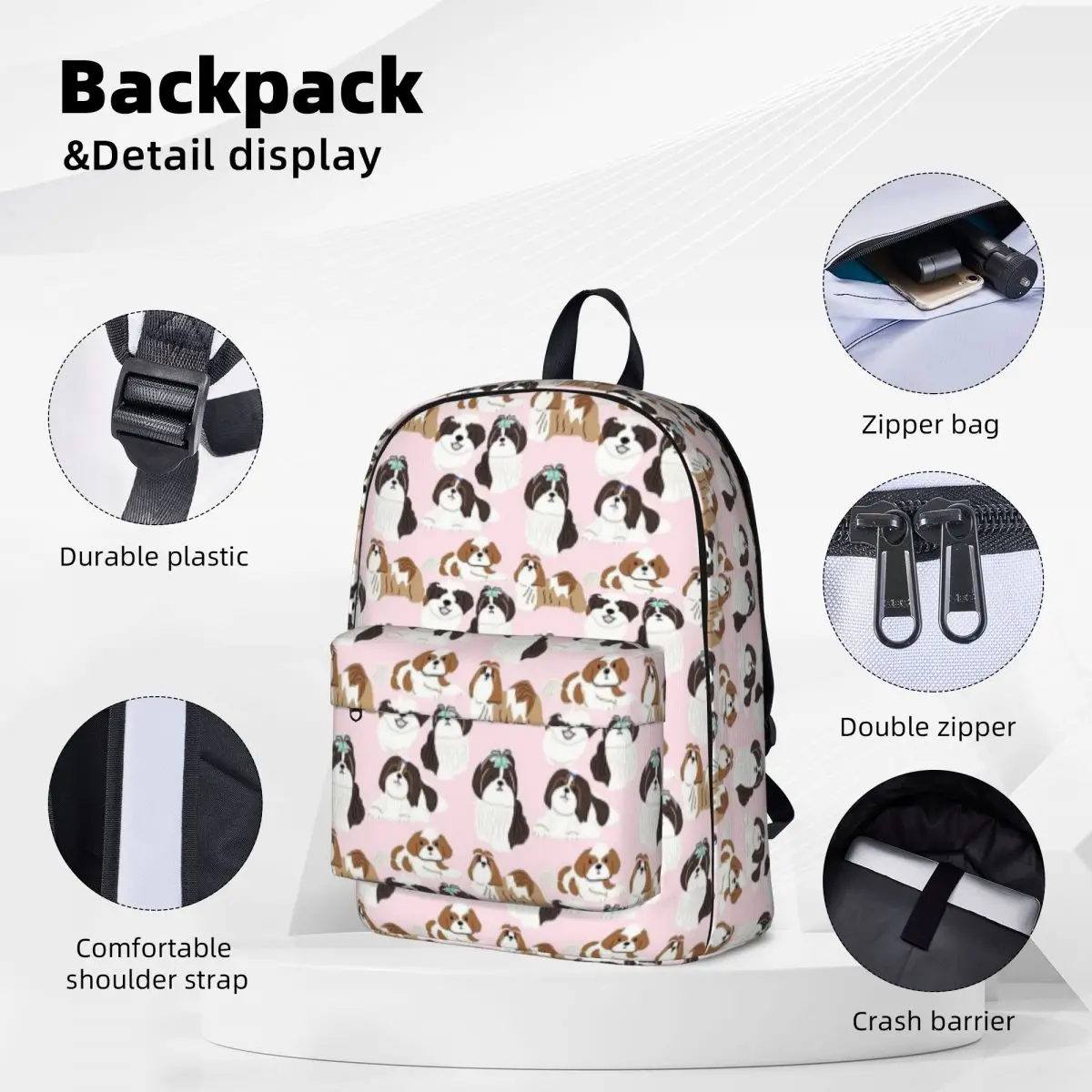 Shih Tzu Dog Pattern Backpacks Large Capacity Student Book bag Shoulder Bag Laptop Rucksack Travel Rucksack Children School Bag