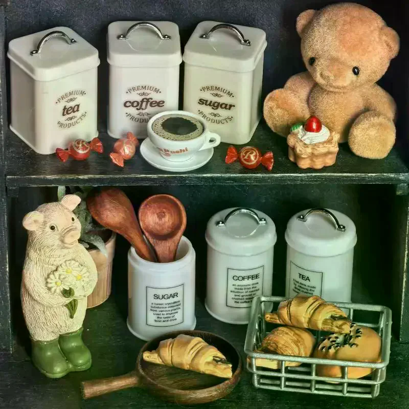 3 pezzi di simulazione di casa delle bambole modello di barattolo di stoccaggio nordico organizzatore di stoccaggio da cucina scatola di caramelle cibo in miniatura e giochi lattine di merci secche