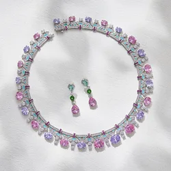 EYER Luxury Temperament AAA Zircon Colorful Necklace Choker Drop Earrings For Women Wedding Party Evening Dress Jewelry Sets