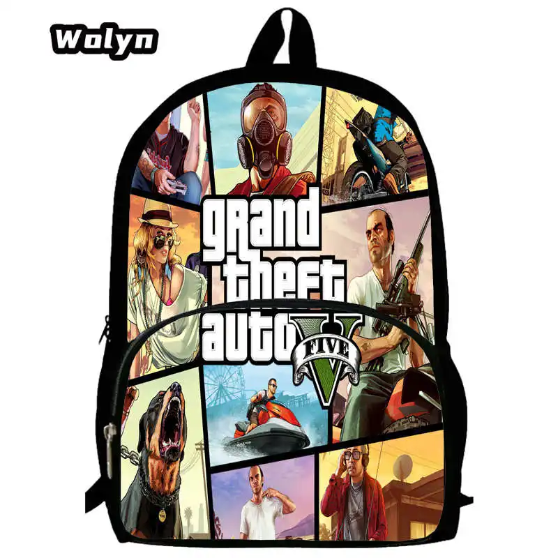 Grand Theft zaino Auto School Bags,Cartoon Book Bags for Boys Girls, zaino per bambini per Junior Grades1-4, Bookbag per pupilla