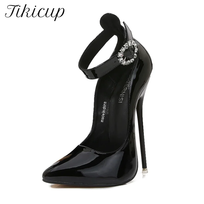 New Arrival Sexy 16cm High Heels Stilettos White Black Fetish Ankle Strap Pumps SM Cross Dresse Homosexual Runway Man Shoes