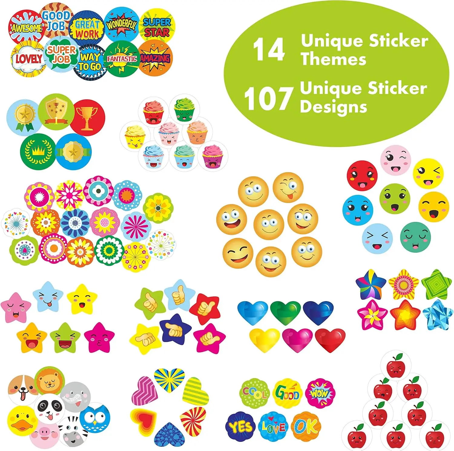 6340 pcs Teacher Reward Encouragement Motivational Sticker Mega Pack  14 Themes (Each measures 1/2\u201D-/4\u201D  diameter) Ive