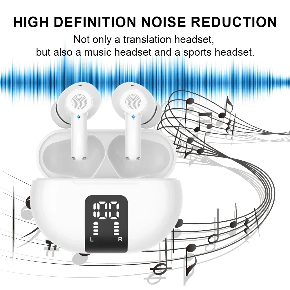 Wireless Translator Earbuds BT Headphones Ear Buds with Microphones Charging Case Support Real-time Translation in 144 Languages