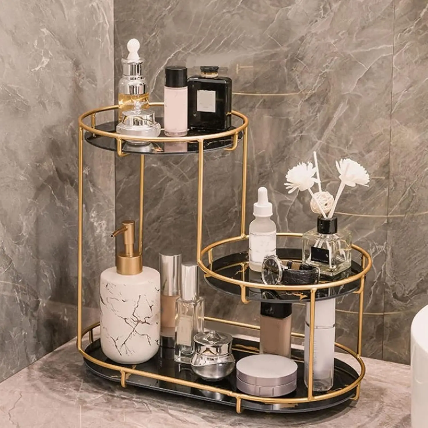 

​​Premium Countertop Bathroom Organizer Rack for Cosmetics Toiletries and Skincare Keep Vanity Counter Tidy