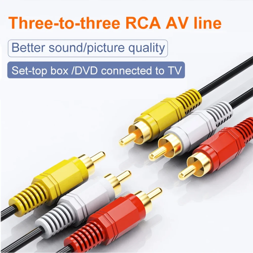 3RCA Male Cable: AV Expansion Cable, Plug Cable, TV, DVD Video Adapter for Audio and Video Transmission