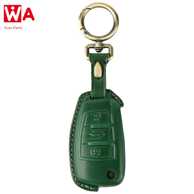 

Handmade Leather Car Key Case Cover For Audi A1 A3 A4 A5 Q7 A6 C5 C6 Car Holder Shell Remote Cover Car-Styling Keychain