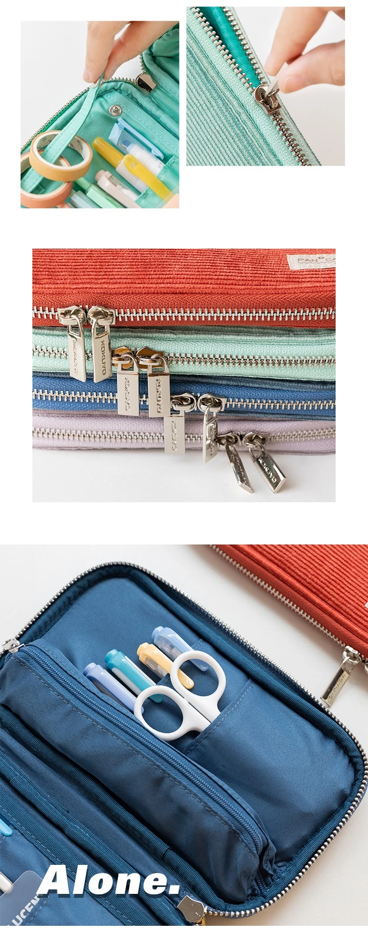 Kokuyo Cord-Pfannenetui, flach, offen, mit mehreren Taschen, Stifte, Bleistiftbeutel, Aufbewahrungstasche, Handtasche F7025 – Detail 7