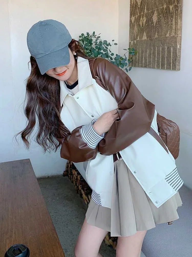 

​2025 Men's Retro Baseball Jacket Lightweight PU Leather Blazer with Asymmetrical Zip Closure​