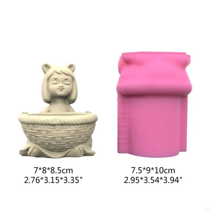 J2HB Geometric Girl Dustpan Gypsum Silicone Molds Storage Box Mold for Making Succulent Plant Pot Flower Pot Pen Holder