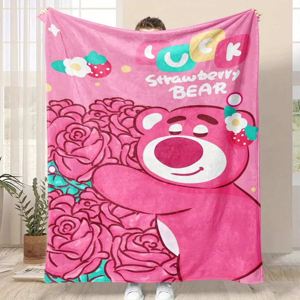 

1PC Pink Strawberry Bear Fluffy Blanket ,Multifunctional blanket suitable for home, outdoor, travel, camping, nap cover blanket.