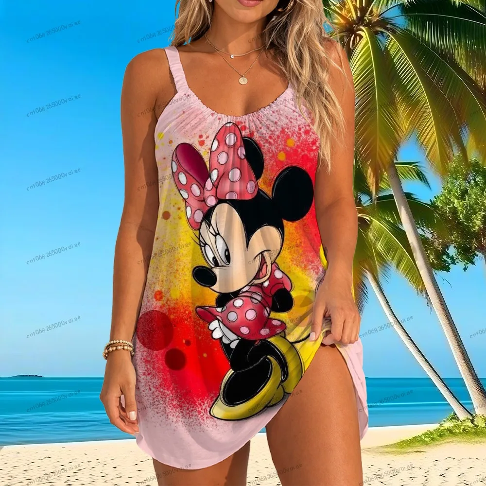 

Женское пляжное платье-слинг Disney Minnie Mouse, роскошные женские праздничные платья 2026, высококачественные платья для женщин, платье в горошек