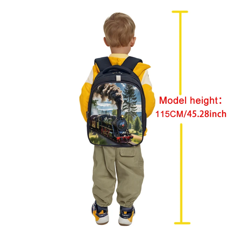 Mochila con estampado de locomotora de vapor para niños, bolsas escolares de gran capacidad, bolsa de jardín de infantes con rayas reflectantes, regalo