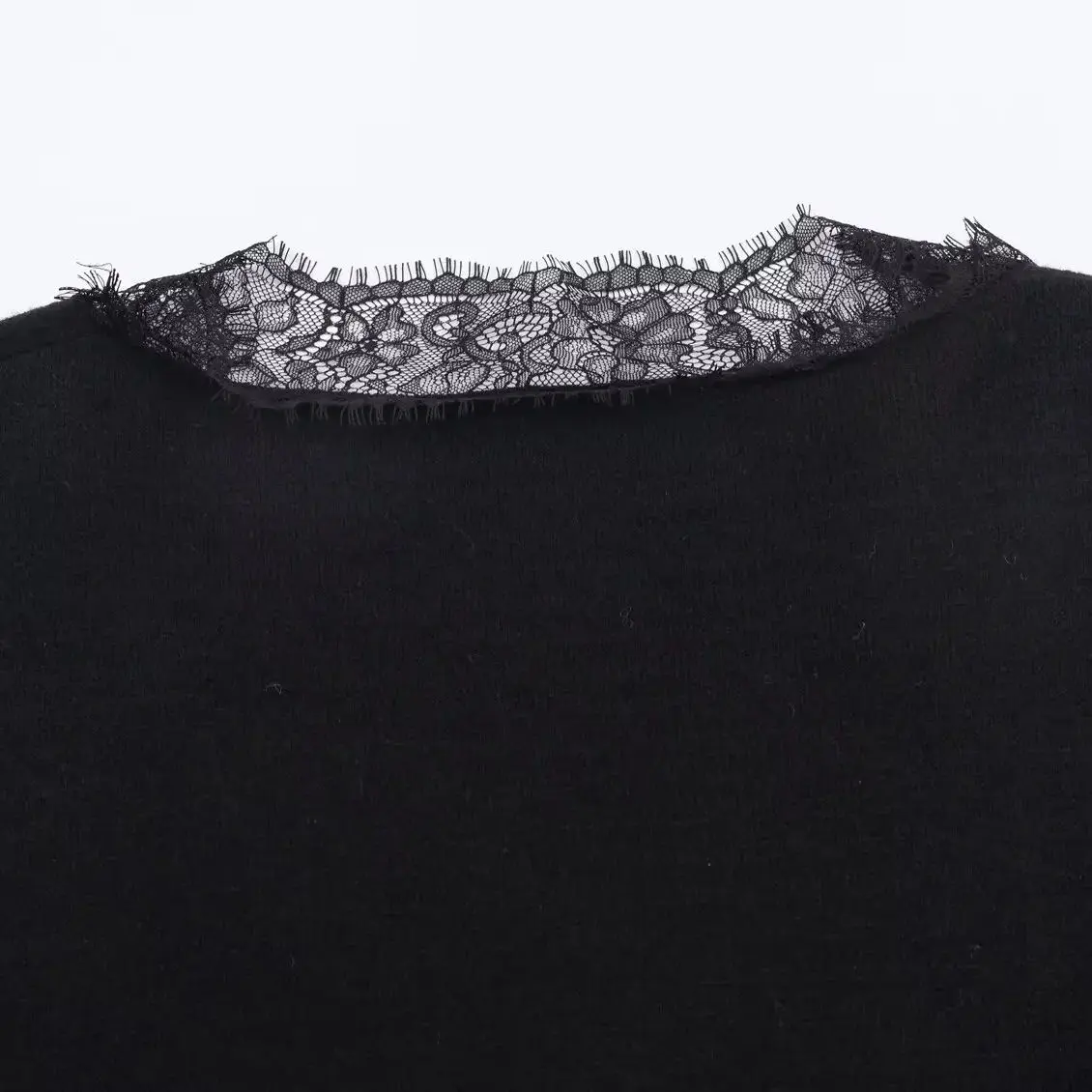 DiYiG امرأة 2025 شتاء جديد موضة بلون الدانتيل خياطة بلوفر مغزول ريترو كم طويل تنوعا سترة برقبة على شكل v Mujer #6