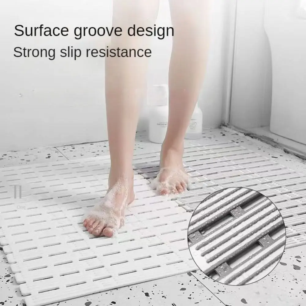 TPE Anti-Slip Mat Portable With Suctions Rectangle Easy Drying Mat Hydrophobic Hollow Floor Mat Bathroom