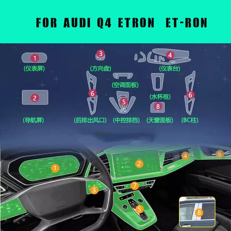 For Audi Q4 ETRON  ET-RON Car Interior Door Center Console Media Dashboard Navigation TPU Anti-scratch Protector Film