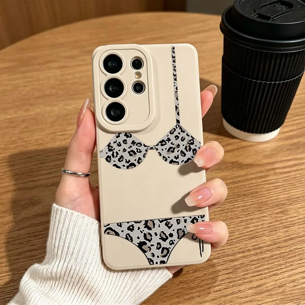 Leopard Print Bikini Set For Samsung Galaxy S26 S25 S24 S23 S22 S21 S20 Ultra Plus A15 A35 A54 A55 Soft Cover Phone Case