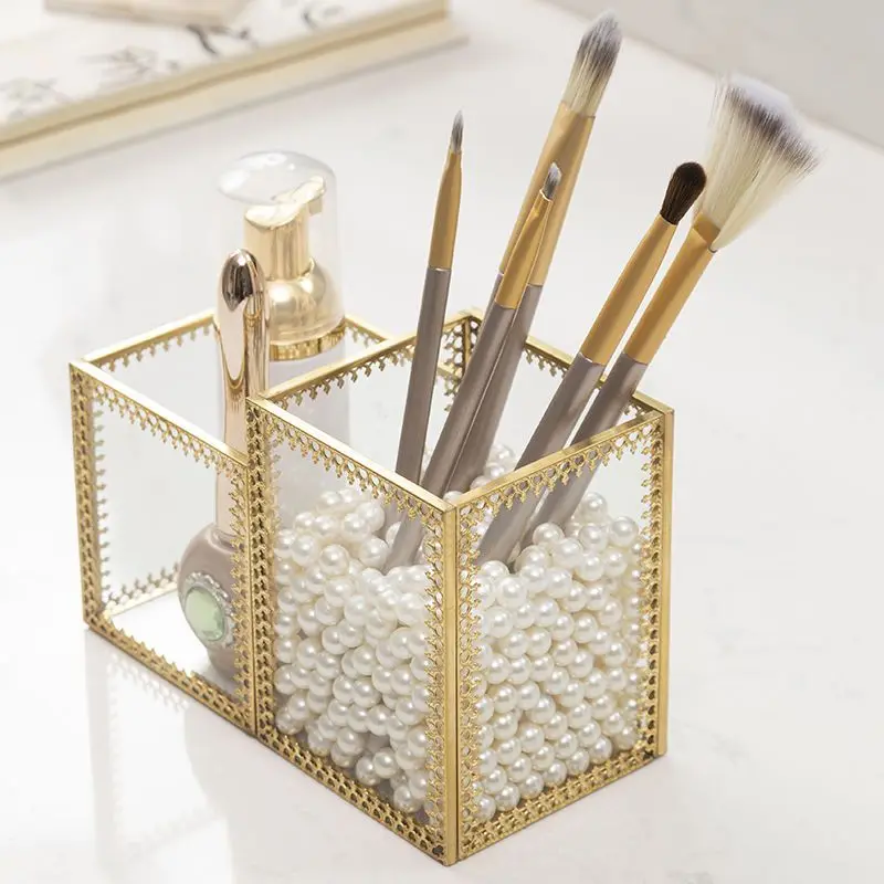 Luxury style makeup brush storage bucket Pearl glass beauty brush container eyeliner eyebrow pencil storage box Phnom Penh