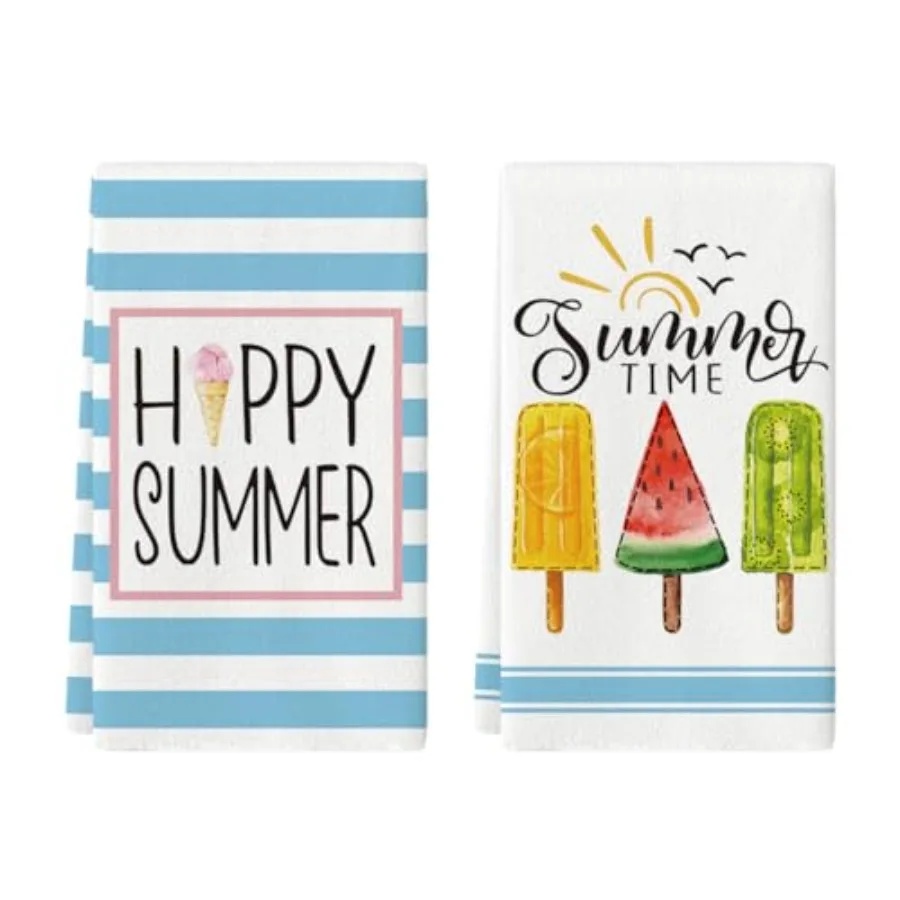 

Мороженое Арбуз Happy Summer Кухонные полотенца Полотенца для мытья посуды 18x26 Ih Seasol Летние украшения Набор полотенец для рук из 2 шт.