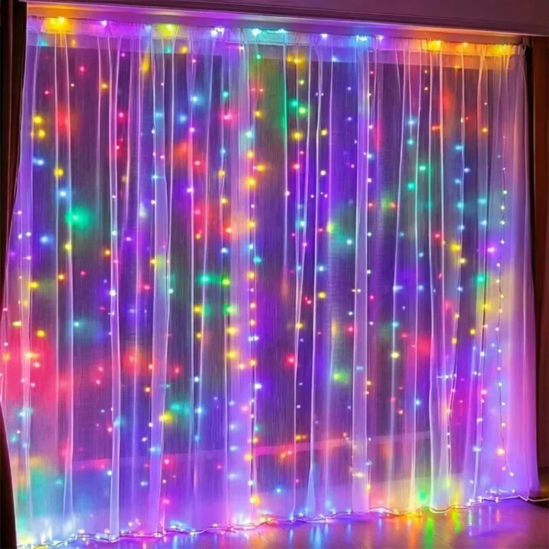 6m/4m/3m Curtain String Lights USB Plug Xmas 8 Modes Indoor LED Lights Halloween Christmas Wedding Party Window Room Decorations