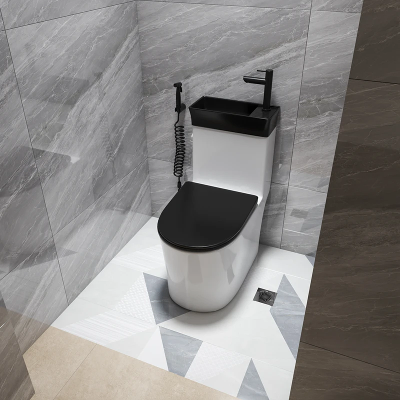 

Household toilet with wash basin, small apartment with faucet, water seat, toilet, water-saving siphon integrated