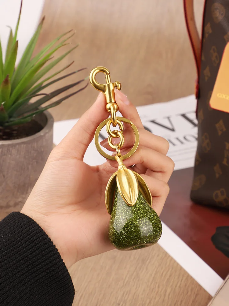ゴールド梨ファッションおいしいグリーンキーホルダーフルーツペンダントキーリング女性のための高品質ジュエリーバッグアクセサリーギフト