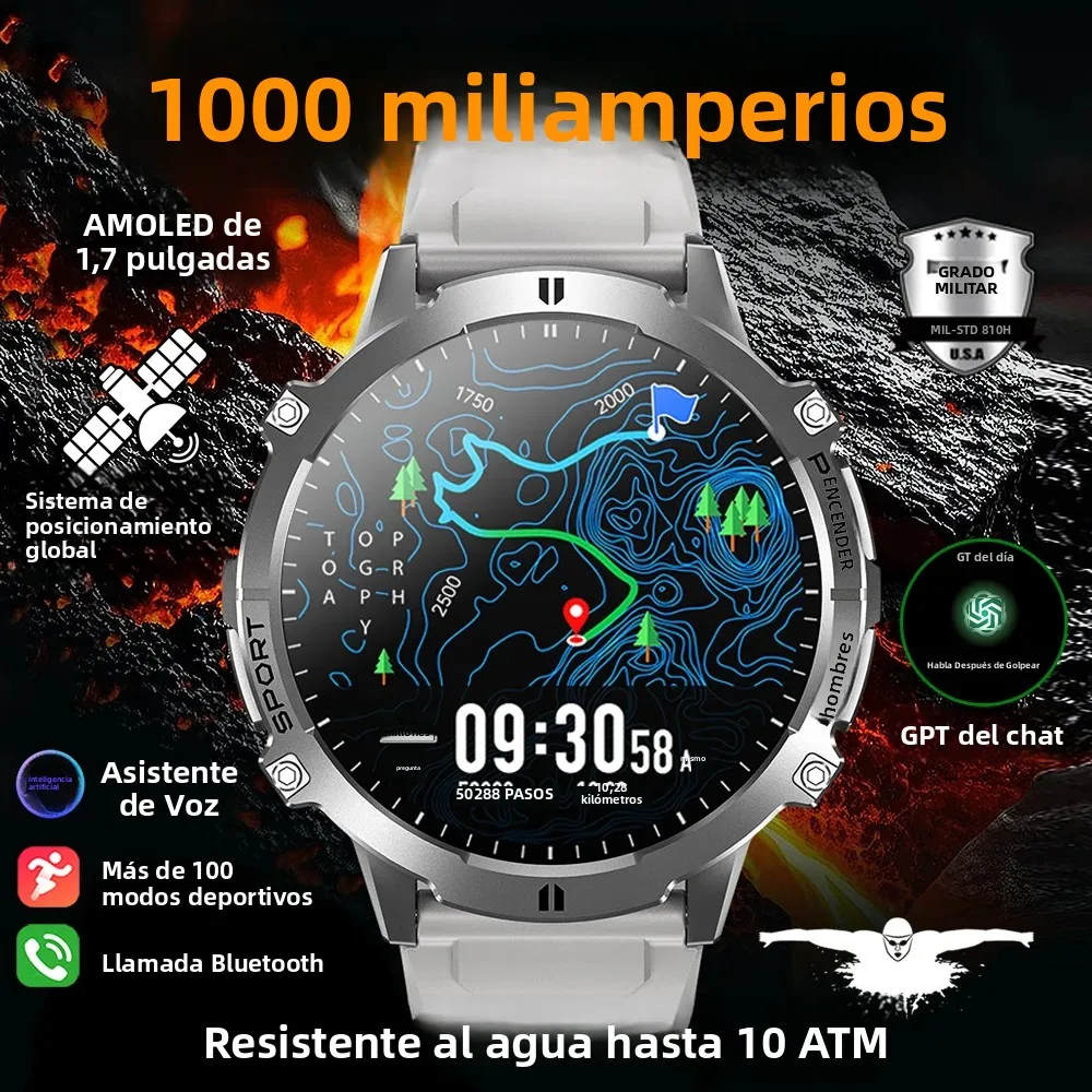 2026 Tanque militar X3 reloj inteligente hombres 1,73 "pantalla AMOLED 5ATM impermeable 1000mAh batería GPS deportes Fitness Track relojes inteligentes