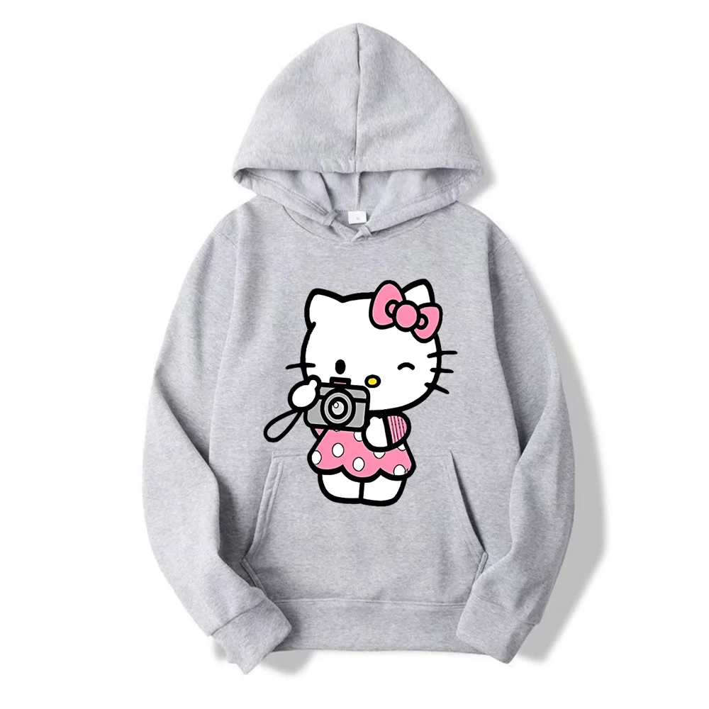 2024 New Fashion Women Hoodie Hello Kitty Cartoon Anime Men Sweatshirt Spring Autumn Pink Kawaii Woman Oversized Pullover