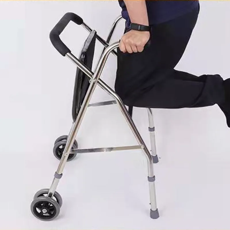 Elderly Push Walker Thick Cushion Seat Height Adjustable Sturdy Frame Comfortable Mobility Aid Durable Senior Walker