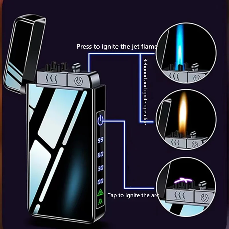 2023 New Windproof Metal USB Lighter Torch Lighter Jet Dual Plasma Arc Lighter Gas Electric Butane Chargeable Pipe Cigar Lighter