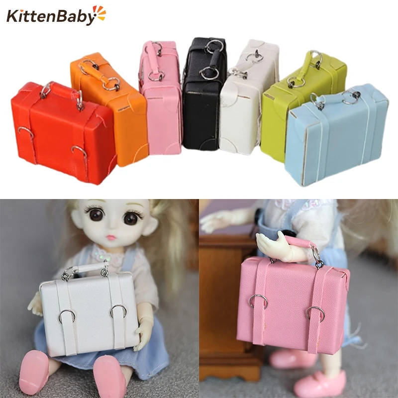 1Pcs Dollhouse Miniature Vintage Suitcase Mini Portable Trunk Leather Luggage Model Dolls Pretend Play Toys Accessories ﻿