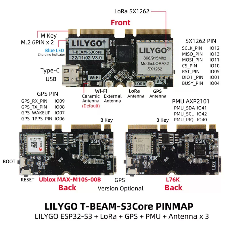 

1 комплект беспроводного модуля Wi-Fi Bluetooth LILYGO ® T-Beam ESP32-S3+LoRa+GPS+OLED+ 1910+PMU Плата разработки