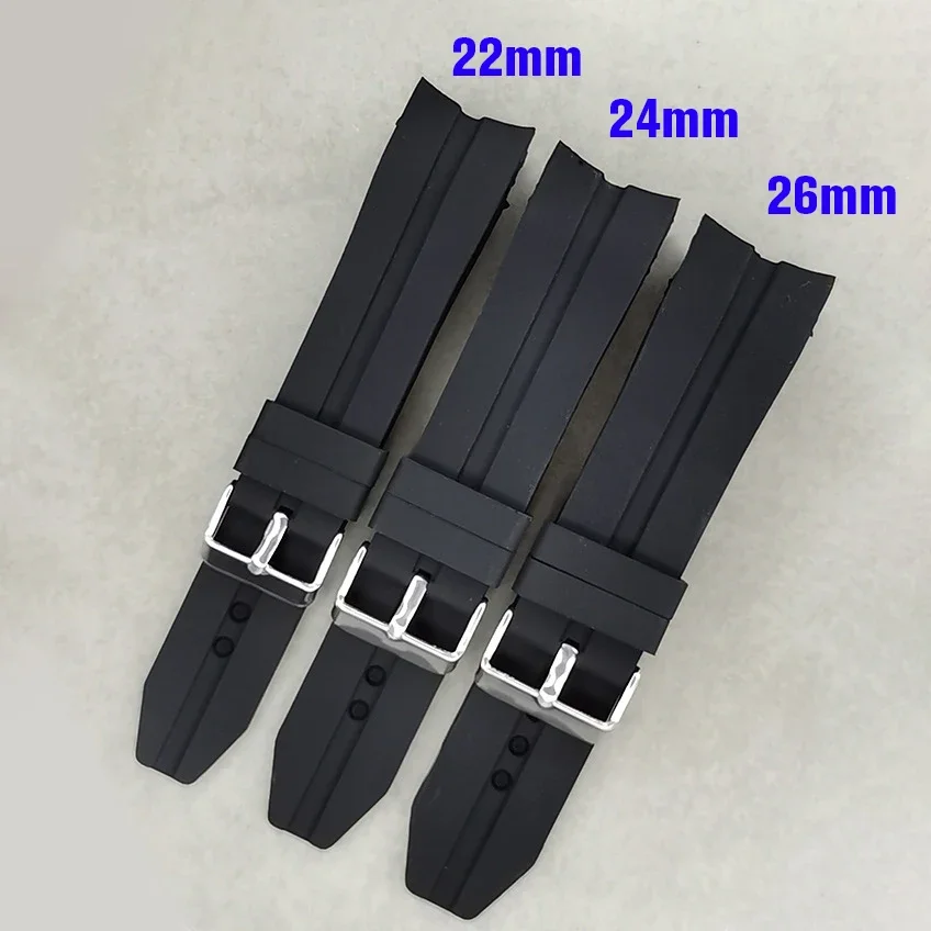 22 مللي متر 24 مللي متر 26 مللي متر العالمي منحني نهاية سيليكون حزام الرجال الرياضة مطاط مقاوم للمياه حزام (استيك) ساعة سوار أسود الغوص لينة المعصم الفرقة