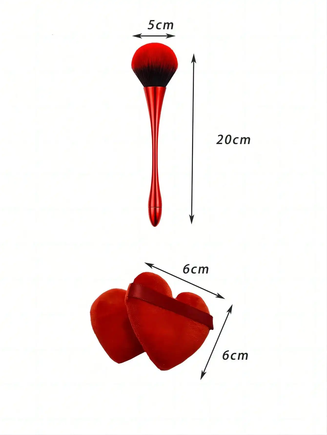 مجموعة فرش مكياج الساعة الرملية الحمراء مع إسفنجة مزج على شكل قلب - فرشاة بودرة كبيرة رقيقة وإسفنجة تجميل لطيفة للمناشف #5