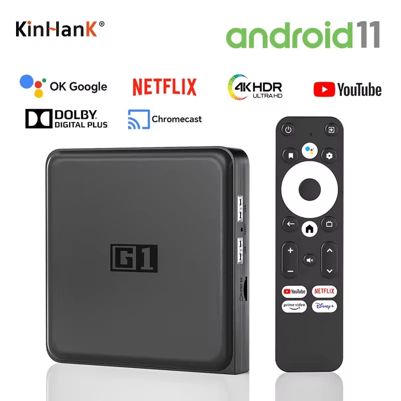 KINHANK G1 Android TV Box With Netflix 4K Ultra HD Google Certified Dolby Vision HDR10+  4G 32G WiFi6 Streaming Media Device