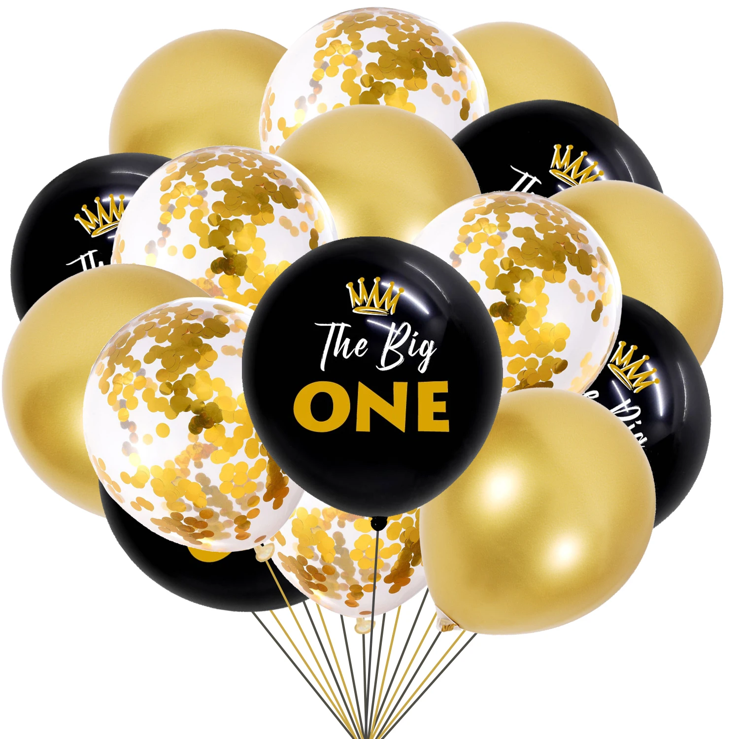 

15pcs Black Gold Rap Theme Printed Balloon Party Decoration, Latex Gold Colorful Paper Balloon and The Big ONE Party Supplies