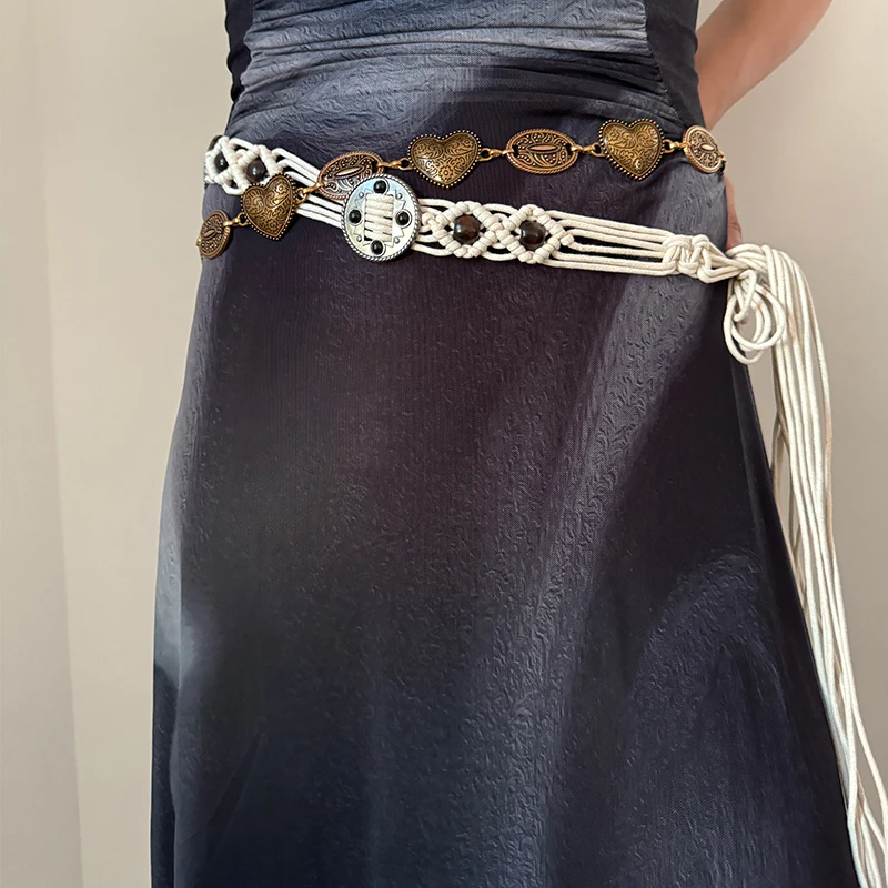 خمر الذهب الإناث الخصر حزام على شكل سلسلة راعية البقر الغربية نحت بيضاوي الشكل القلب أحزمة معدنية للنساء الفاخرة الفضة فاسق زنار #4