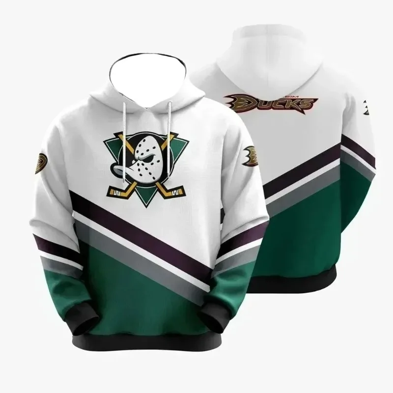 Spring and Autumn 2024 New 3D Printing Hockey Super Ducks Hoodie Men_s and Women_s Street Leisure Sw