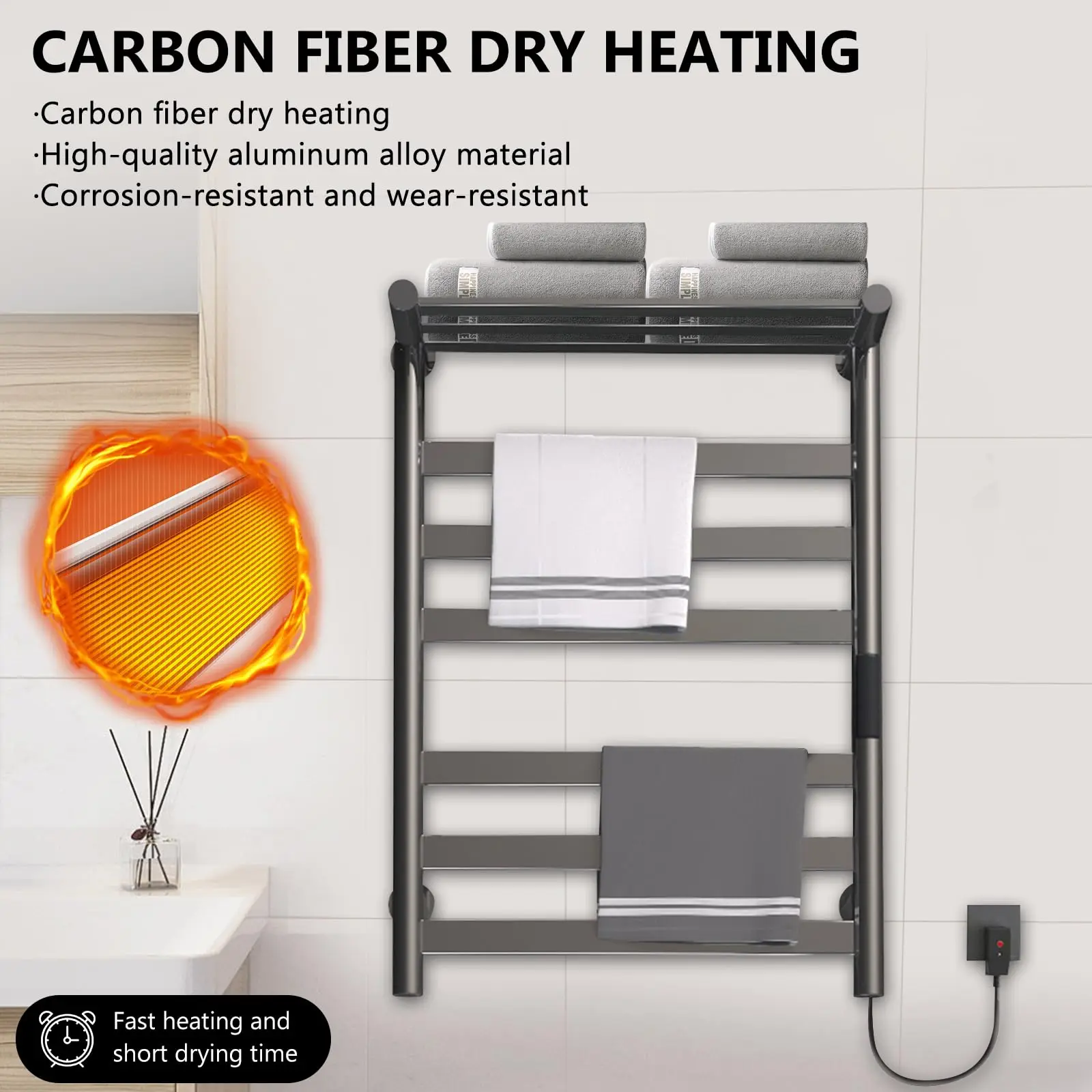 Smart Bathroom Towel Dryer Heater Rack - Wall-Mounted Space Aluminum Radiator Electric Towel Warmer