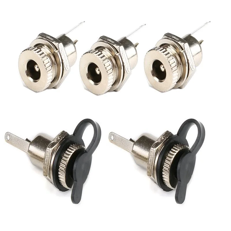 

5Pcs DC Power Female Socket DC-099 5.5 x 2.1mm Jack Panel Mount Connector Adapter and Waterproof Cap 5.5*2.1