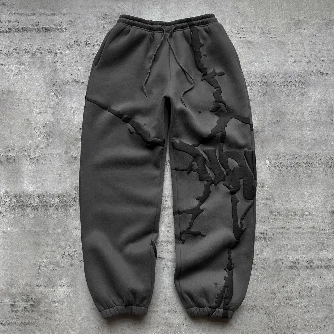 Y2K Street Hair Bubble Printed Men\'s and Women\'s Sanitary Pants Loose Hip Hop Fashion Autumn/Winter Casual Pants