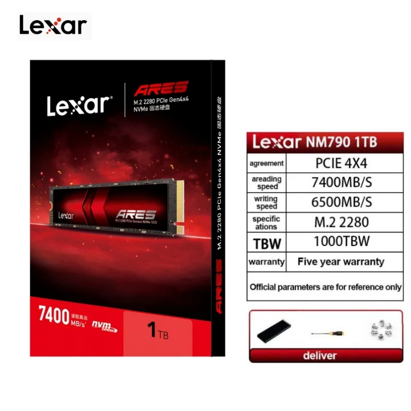 Lexar M.2 NVME SSD M.2 1T/2T/4T ARES NM790 PCIe4.0 3D TCL NAND 7400MB/S M.2 2280 PCIe4.0×4 Solid state drive with heatsink