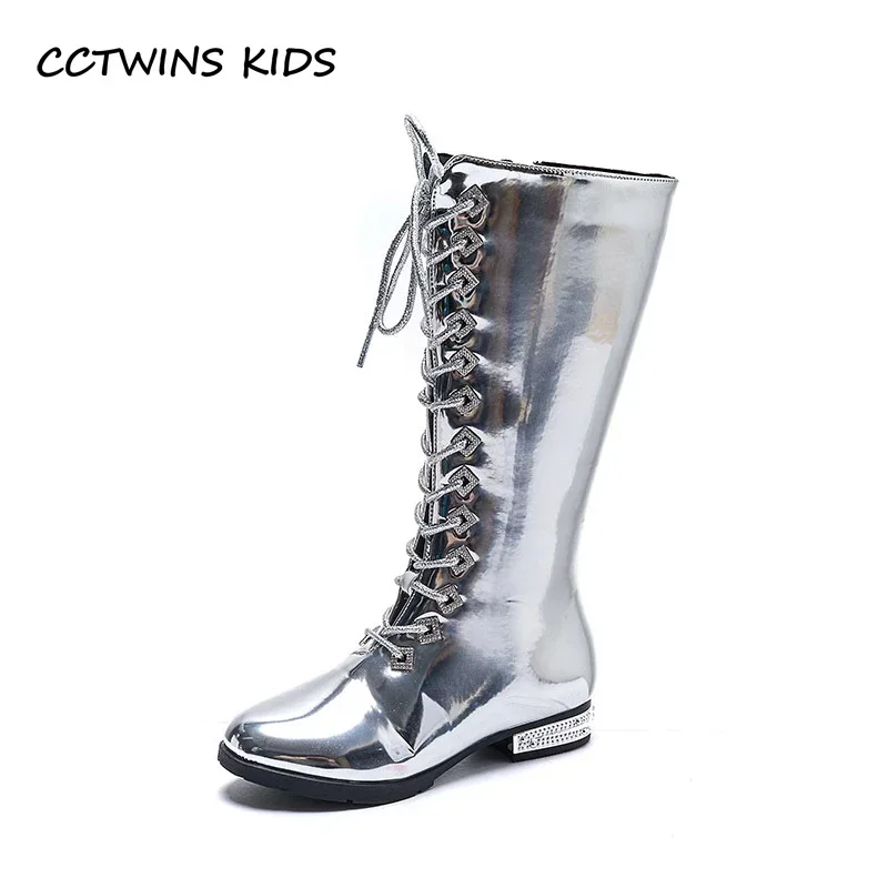 Girls High Boots 2023 Autumn Winter Toddler Kids Princess Fashion Brand Knee Long Boots Children Patent Leather Soft Sole Shoes